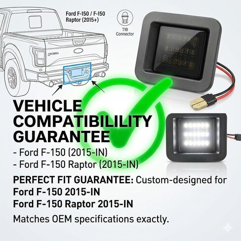 مجموعة مصابيح لوحة الترخيص LED لـ 2015-2023 Ford F150 F-150 Raptor، Super Duty F250 F350 F450، 18SMD 6000K أبيض كامل استبدال مصابيح LED، عدسات دخان، حزمة من 2 in Kuwait