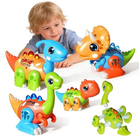 Magnetic Dinosaur Toy Set for Kids - Assembly Dino Toys with Light & Music, Take Apart Building Set for Toddlers 3-5, Sensory STEM Educational Baby Toy, Birthday Gift for Boys Girls 1-3 in Saudi Arabia