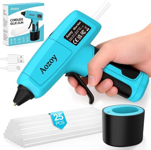 Hot Glue Gun Cordless - USB Rechargeable 4000mAh Wireless Mini Glue Gun with 25Pcs Glue Sticks Set, Heating Fast & Smart Power-Off for Crafts DIY Arts Home Repairs Blue in Saudi Arabia