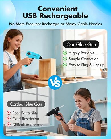 Hot Glue Gun Cordless - USB Rechargeable 4000mAh Wireless Mini Glue Gun with 25Pcs Glue Sticks Set, Heating Fast & Smart Power-Off for Crafts DIY Arts Home Repairs Blue in Saudi Arabia