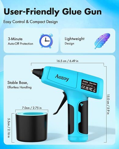 Hot Glue Gun Cordless - USB Rechargeable 4000mAh Wireless Mini Glue Gun with 25Pcs Glue Sticks Set, Heating Fast & Smart Power-Off for Crafts DIY Arts Home Repairs Blue in Saudi Arabia