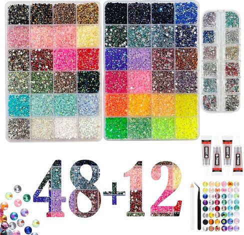 49000Pcs Resin Jelly Rhinestones for Bedazzling, Multicolor 3mm Flatback Gems for Diamond Art, Bedazzler Kit with 4 Pcs 10ml B7000 Jewelry Glue for Nail Art, Crafting, Clothing, Fabric Decor Makeup in Saudi Arabia