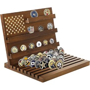 Jinchuan 13-Row Solid Wood Challenge Coin Display Stand with Slanted Base, Decorative Military Coin Holder Stores 80-110 Coins, Mahogany Finish Coin Rack for Collectors (Mahogany) in Saudi Arabia