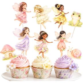 ALISSAR 36 Pack Fairy Cupcake Toppers, Pre-Assembled Double Sided Fairy Birthday Party Decorations for Girls, Fairy First Birthday Cake Decorations for Cupcakes, Dessert Table, Treats in Kuwait