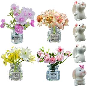 8PCS Cute Mini Bunny and Peach Blossom in Flower Vase, Car Dashboard Decorations Rearview Mirror Ornaments Funny Car Interior Accessories Gifts in Saudi Arabia