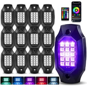8 قرون RGB LED أضواء الصخور عالية السطوع IP67 مقاومة للماء مع تطبيق/RF للتحكم عن بعد تحت التوهج متعدد الألوان منطقة النيون أضواء الصخور الخارجية لشاحنات 12 فولت جيب الطرق الوعرة بيك اب SUV UTV ATV RZR in Kuwait