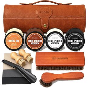 Shoe Shine Kit, 13PCS Shoe Polish & Care Kit with Leather Shoe Polish, Mink Oil, Brushes and More for Leather Boots Shoe Care and Cleaning as Gift for Men & Women in Saudi Arabia