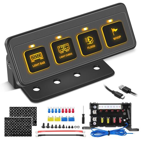 Wireless 4 Gang Switch Panel, Niking Auto Multifunction Offroad LED Switch Pods with Toggle Pulse Auxiliary Universal Circuit Control 12V Relay System Control Box for Trucks SUV UTV Car Boat RV Marine in Saudi Arabia