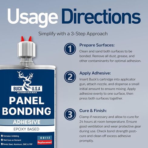 Buck Panel Bonding Adhesive, Two-Part Epoxy, 400 ml/13.5 fl oz Cartridge, 08115 Replacement, Heavy-Duty Metal Glue for Automotive Use, Bonds w/Steel, Aluminum, Plastic & More, OEM Recommended, Black in Saudi Arabia