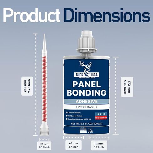 Buck Panel Bonding Adhesive, Two-Part Epoxy, 400 ml/13.5 fl oz Cartridge, 08115 Replacement, Heavy-Duty Metal Glue for Automotive Use, Bonds w/Steel, Aluminum, Plastic & More, OEM Recommended, Black in Saudi Arabia