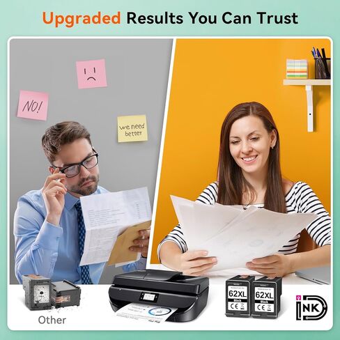 حبر الطابعة 62XL متوافق مع خرطوشة الحبر الأسود HP 62 مناسبة لطابعة Envy 7640 5660 5540 5661 5642 5640 5640 5663 5544 5542 5549 OfficeJet 5740 250 5745 5746 200 (2 أسود) in Kuwait