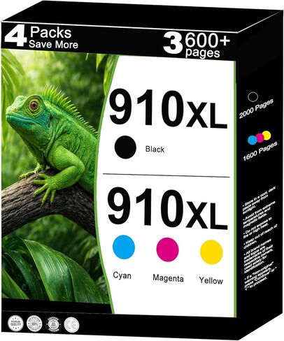 خراطيش حبر 910XL عالية الإنتاجية بديلة لطابعات HP 910 XL مناسبة لطابعات OfficeJet Pro 8020 8025 8028 8030 8035 8010 8015 8018 8022 مع شريحة V21.3.1 (سماوي أرجواني أصفر أسود، 4 عبوات) in Kuwait