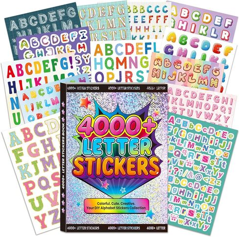 4000 قطعة + ملصقات حروف، 52 ورقة من ملصقات الحروف الأبجدية ذاتية اللصق بأحرف ملونة لسجل القصاصات والحرف اليدوية والمشروعات المدرسية ودفاتر الملاحظات غير المرغوب فيها وديكور الفصل الدراسي للكمبيوتر المحمول in Kuwait