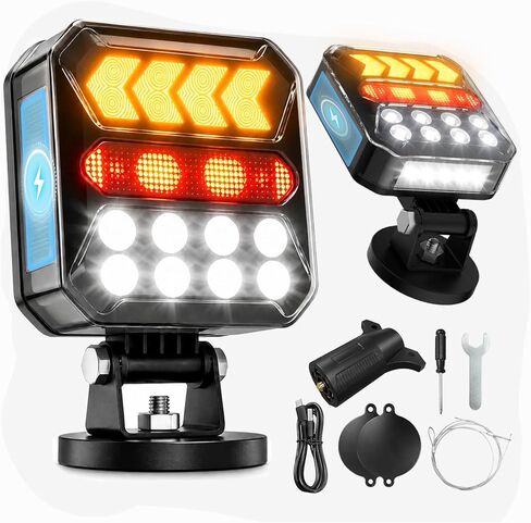 Wireless Trailer Lights Magnetic, Solar Rechargeable LED Trailer Light Kit, 3000mAh Waterproof Tow Tail Lights with Turn Signal Brake Reverse Modes for RV Boat Truck Agricultural Machinery & Towing in Saudi Arabia