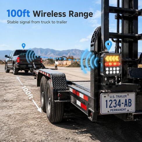 Wireless Trailer Lights Magnetic, Solar Rechargeable LED Trailer Light Kit, 3000mAh Waterproof Tow Tail Lights with Turn Signal Brake Reverse Modes for RV Boat Truck Agricultural Machinery & Towing in Saudi Arabia