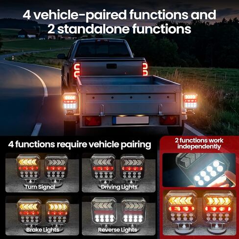 Wireless Trailer Lights Magnetic, Solar Rechargeable LED Trailer Light Kit, 3000mAh Waterproof Tow Tail Lights with Turn Signal Brake Reverse Modes for RV Boat Truck Agricultural Machinery & Towing in Saudi Arabia