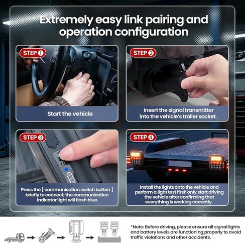 Wireless Trailer Lights Magnetic, Solar Rechargeable LED Trailer Light Kit, 3000mAh Waterproof Tow Tail Lights with Turn Signal Brake Reverse Modes for RV Boat Truck Agricultural Machinery & Towing in Saudi Arabia