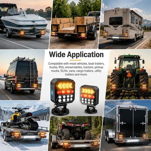 Wireless Trailer Lights Magnetic, Solar Rechargeable LED Trailer Light Kit, 3000mAh Waterproof Tow Tail Lights with Turn Signal Brake Reverse Modes for RV Boat Truck Agricultural Machinery & Towing in Saudi Arabia