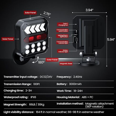 Wireless Trailer Lights Magnetic, Solar Rechargeable LED Trailer Light Kit, 3000mAh Waterproof Tow Tail Lights with Turn Signal Brake Reverse Modes for RV Boat Truck Agricultural Machinery & Towing in Saudi Arabia
