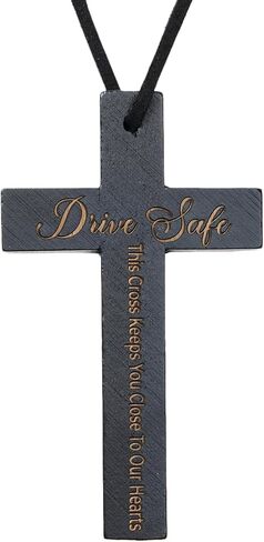 Bless This Car Solid Wood Cross Car Hanging Ornament, Rearview Mirror Charm Blessing for Safe Driving, Gift for Husband, Boyfriend or a Loved One, New Car Gift in Saudi Arabia