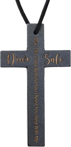 Bless This Car Solid Wood Cross Car Hanging Ornament, Rearview Mirror Charm Blessing for Safe Driving, Gift for Husband, Boyfriend or a Loved One, New Car Gift in Saudi Arabia