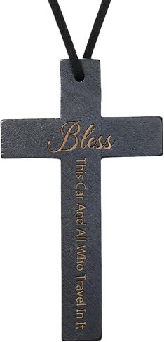 Bless This Car Solid Wood Cross Car Hanging Ornament, Rearview Mirror Charm Blessing for Safe Driving, Gift for Husband, Boyfriend or a Loved One, New Car Gift in Saudi Arabia