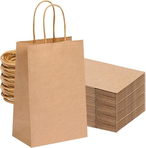 OUTUXED 60pcs 5.25x3.2x8in Small Gift Bags, Brown Paper Bags with Handles Bulk for Gift, Shopping, Birthday, Wedding, Business Party (Kraft) in Saudi Arabia