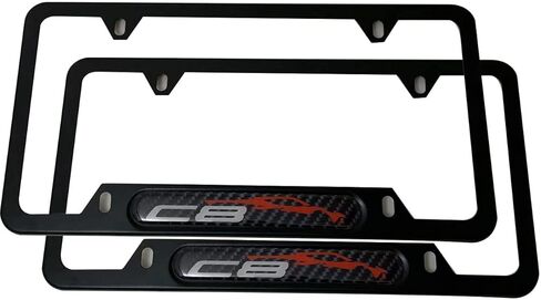 2pcs C8 License Plate Frames Covers Holder, for Corvette C8, Stainless Steel Made,Black in Saudi Arabia