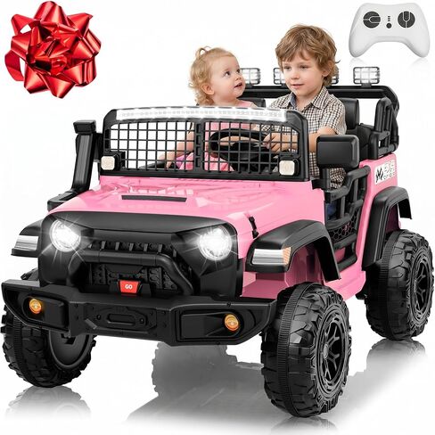 ألعاب ركوب بمقعدين من JOYRACER 24 فولت للأطفال الكبار، عجلات شاحنة بقوة 800 وات مع جهاز تحكم عن بعد، مقاعد 20 بوصة، تشغيل/فرامل ناعمة، بلوتوث، أضواء LED، سيارة ركوب كهربائية رباعية الدفع للأطفال من سن 3 إلى 8 سنوات، أحمر وردي in Kuwait