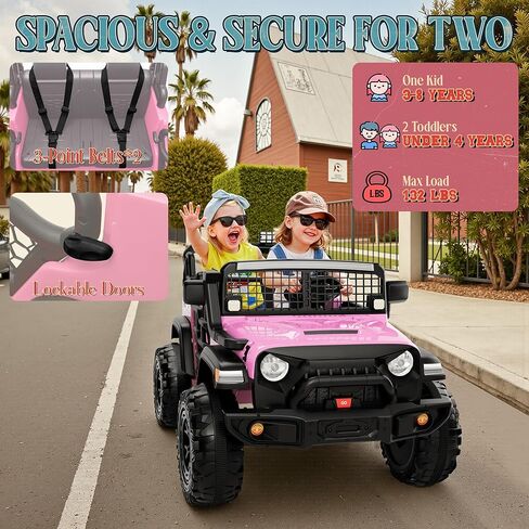 ألعاب ركوب بمقعدين من JOYRACER 24 فولت للأطفال الكبار، عجلات شاحنة بقوة 800 وات مع جهاز تحكم عن بعد، مقاعد 20 بوصة، تشغيل/فرامل ناعمة، بلوتوث، أضواء LED، سيارة ركوب كهربائية رباعية الدفع للأطفال من سن 3 إلى 8 سنوات، أحمر وردي in Kuwait