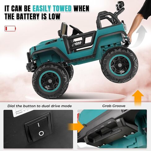 Hikole 24V Ride on Car for Kids,2 Seater Electric Truck with Remote Control, 4x100W Powerful Engine, 4WD/2WD Switchable, LED Headlight & Music Player, Battery Powered Ride on Toys for Boys Girls, Teal in Saudi Arabia