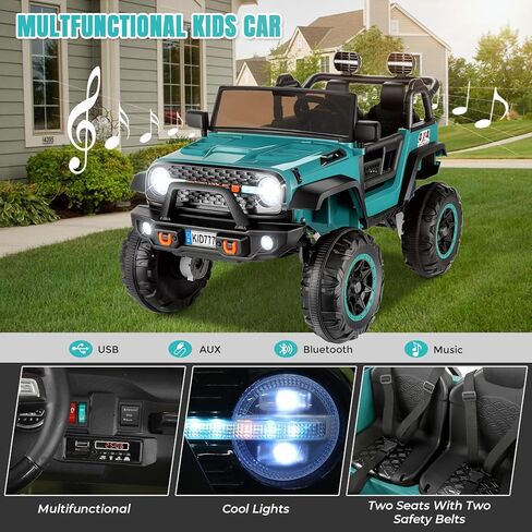 Hikole 24V Ride on Car for Kids,2 Seater Electric Truck with Remote Control, 4x100W Powerful Engine, 4WD/2WD Switchable, LED Headlight & Music Player, Battery Powered Ride on Toys for Boys Girls, Teal in Saudi Arabia