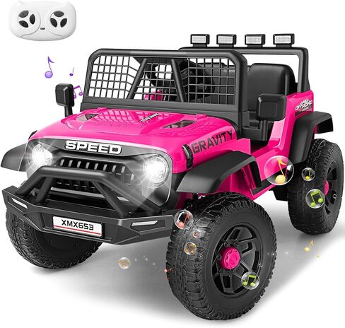 Hikole 12V Ride on Car with Remote Control,Toddler Electric Car, Kid-Car, Power Wheel, Shock Springs, Fast/Slow Speeds, Drving/Reverse, LED Light/Music/Horn/Bluetooth, 1 Wide Seat, Pink in Saudi Arabia