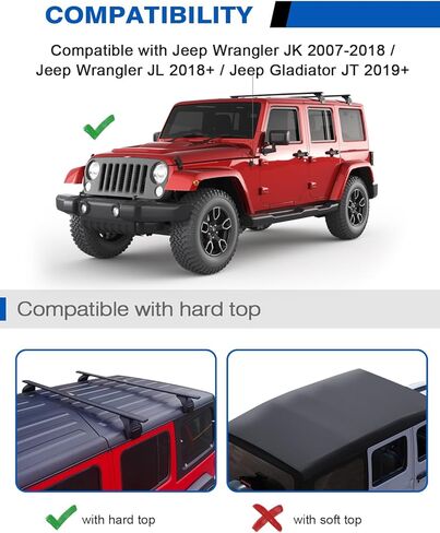 قضبان متقاطعة لحامل السقف بوزن 200 رطل من Wonderdriver متوافقة مع جيب رانجلر JK JL Gladiator JT 2007-2024 مع قفل معدني مضاد للسرقة، و2 و4 أبواب من الألومنيوم متقاطعة على السطح لنقل البضائع كاياك in Kuwait
