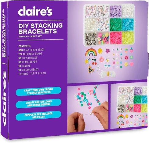 Claire’s DIY Bracelet Kit – 895-Piece Jewelry Making Supplies Set| Clay Heishi Beads, Alphabet, Charms, String| Friendship Bracelet Kit for Girls| Arts & Crafts Activity| Fashion Accessory Gift Age 8+ in Saudi Arabia