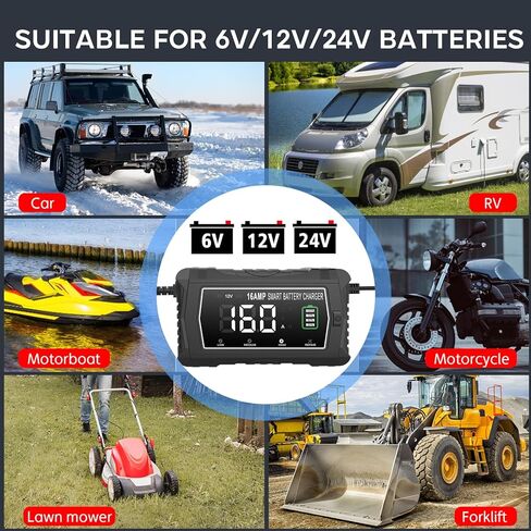 lifepo4 Charger 16-Amp Fully-Automatic Maintain,6V/12V/24V Lead-Acid(AGM/Gel/SLA)/Lithium lron LiFePO4 Trickle Charger,Pulse Repair Car Battery Charger,Deep Cycle in Saudi Arabia