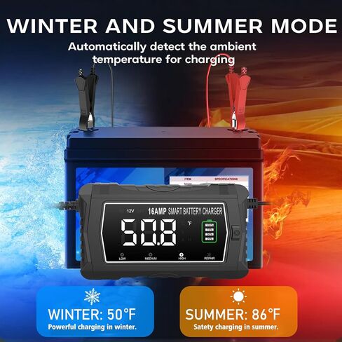 lifepo4 Charger 16-Amp Fully-Automatic Maintain,6V/12V/24V Lead-Acid(AGM/Gel/SLA)/Lithium lron LiFePO4 Trickle Charger,Pulse Repair Car Battery Charger,Deep Cycle in Saudi Arabia