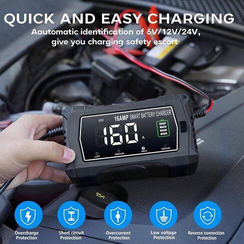 lifepo4 Charger 16-Amp Fully-Automatic Maintain,6V/12V/24V Lead-Acid(AGM/Gel/SLA)/Lithium lron LiFePO4 Trickle Charger,Pulse Repair Car Battery Charger,Deep Cycle in Saudi Arabia