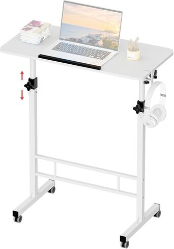 32 Inch Rolling Standing Desk Adjustable Height, Small Mobile Laptop Stand Up Table with Tiltable Tabletop & Lockable Wheel, Portable Workstations for Home Office & Walking Pad Treadmill, White in Saudi Arabia