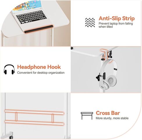 32 Inch Rolling Standing Desk Adjustable Height, Small Mobile Laptop Stand Up Table with Tiltable Tabletop & Lockable Wheel, Portable Workstations for Home Office & Walking Pad Treadmill, White in Saudi Arabia