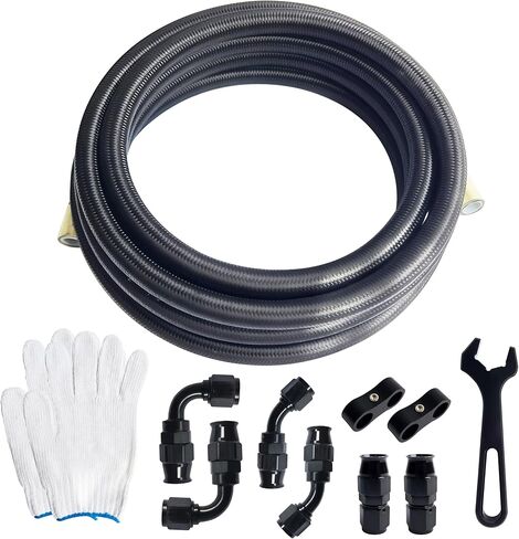 6AN PTFE مجموعة خط الوقود AN6 E85 النايلون مضفر خرطوم الوقود خط 10FT مع 8 قطعة وصلة خرطوم الوقود قطب محول تركيب عدة in Kuwait