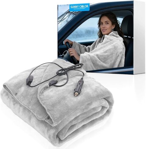 Wearable Car Electric Blanket 12 Volt Heated Travel Blanket Plug in Heating Throw for Car Truck SUV Van with Controller 2 Heating Level Ideal for Camping, Traveling(41x55, Gray) in Saudi Arabia