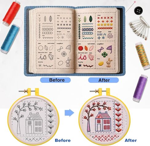 100 PCS Complete Embroidery Stitch Book Kit with Includes Step-by-Step Instructions, Hoops, Threads, Needles & Fabric, All-in-One Portable Starter Set for Adult Beginners & DIY Craft Enthusiasts in Saudi Arabia