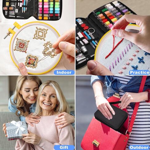 100 PCS Complete Embroidery Stitch Book Kit with Includes Step-by-Step Instructions, Hoops, Threads, Needles & Fabric, All-in-One Portable Starter Set for Adult Beginners & DIY Craft Enthusiasts in Saudi Arabia