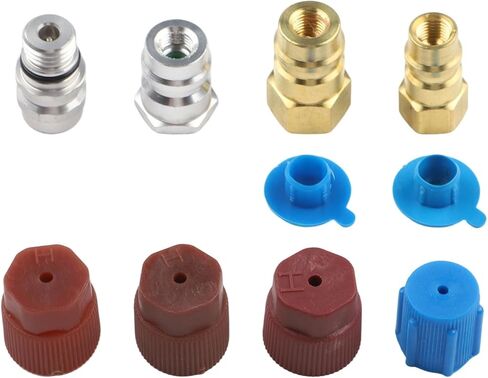 4-Piece R-12 to R-134a AC Retrofit Kit with Low and High Side Valves, 7/16 in and 3/8 in Ports, 2 Adapters & 4 Dust Caps for Vehicle A/C Conversion in Saudi Arabia