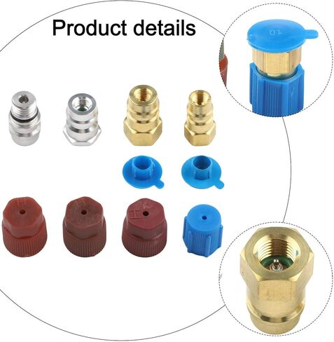 4-Piece R-12 to R-134a AC Retrofit Kit with Low and High Side Valves, 7/16 in and 3/8 in Ports, 2 Adapters & 4 Dust Caps for Vehicle A/C Conversion in Saudi Arabia
