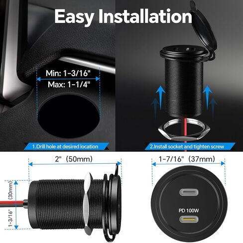 Acegoo 120W 12V USB Outlet, PD3.0 100W Type-C Car Laptop Charger, Dual Port Fast Charging Socket for Drone, Starlink Mini, Cigarette Lighter Replacement for RV Camper Truck Boat (2 Pcs) in Saudi Arabia