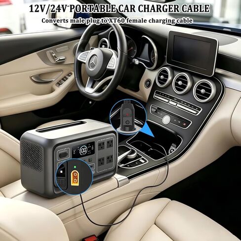 12V/24V Car Charger Cable, for BLUETTI AC70, AC50B, EB55, Elite 200, 100 V2, Ecoflow,and other portable power stations. Features an XT60 connector; Solar Generator DC Power Adapter Cable (10 feet) in Saudi Arabia