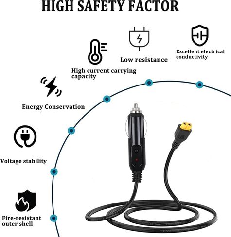 12V/24V Car Charger Cable, for BLUETTI AC70, AC50B, EB55, Elite 200, 100 V2, Ecoflow,and other portable power stations. Features an XT60 connector; Solar Generator DC Power Adapter Cable (10 feet) in Saudi Arabia