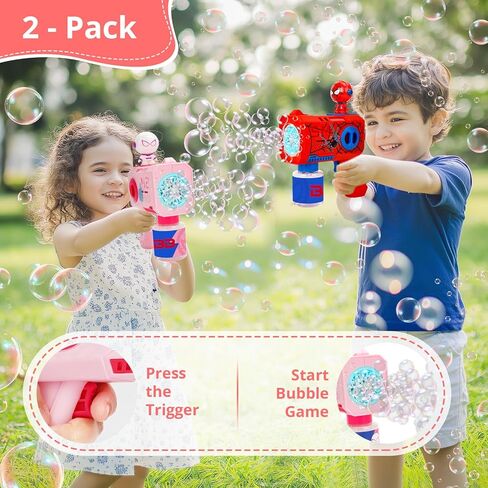 Bubble Gun for Kids, 2 Pack Bubble Machine, Outdoor Summer Toys for Kids 3-8, Toddler Blaster with Powerful Motor, Light-Up Blower for Backyard, Beach, Pool, and Birthday in Saudi Arabia